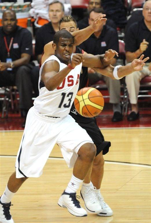 Chris Paul cuts through the Canadian defense during Team USA practice in this file photo.