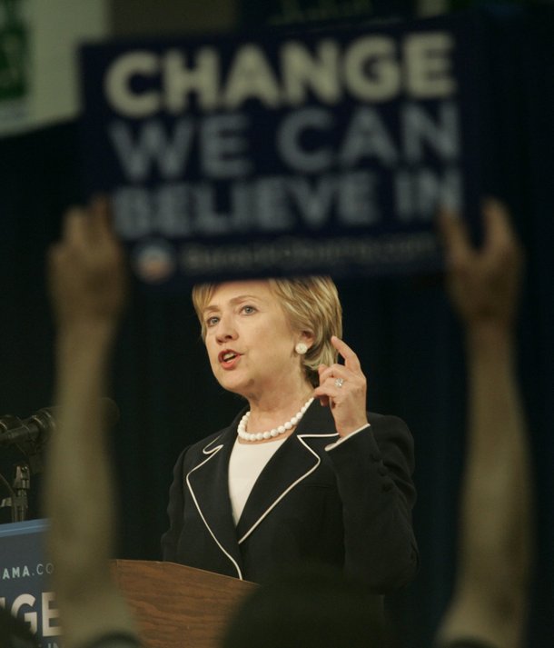 Hillary Clinton, representing  Change You Can Believe In.