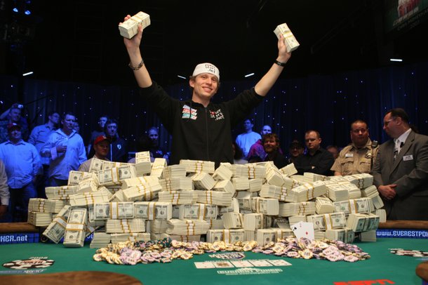 Peter Eastgate of Denmark celebrates after winning $9.15 million during the 2008 World Series of Poker at The Rio on Nov. 11.

