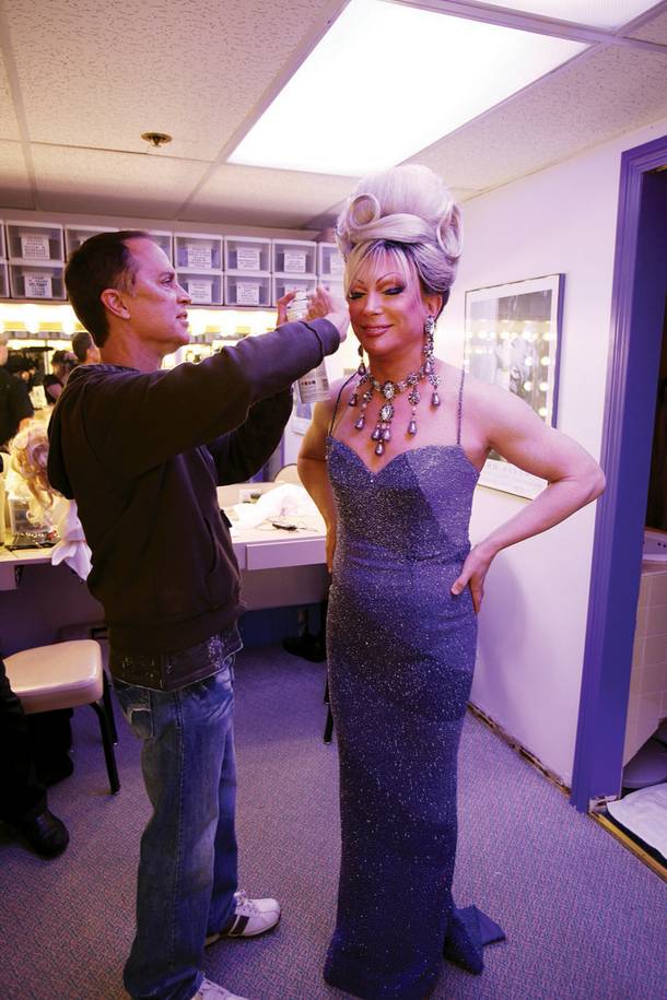 Frank Marino gets a touch-up before performing in his show, Divas Las Vegas.