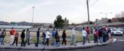 The line to get tickets to the President Barrack Obama's Friday town hall meeting at Green Valley High School wraps around the football field in Henderson Thursday, February 2010.