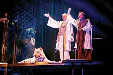 Siegfried and Roy take a bow at the end of their Saturday-night finale performance.