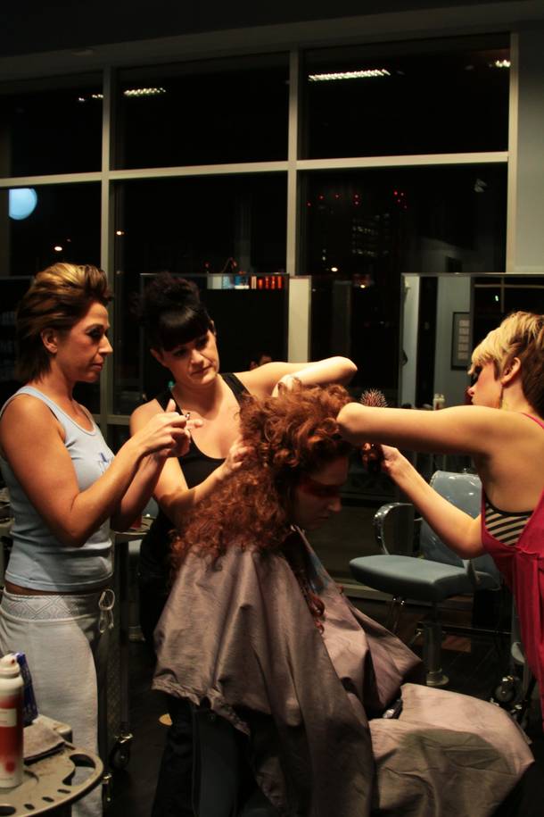 It takes a village. Or at least most of a hair salon to craft a 'do this fabulous.