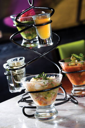 T&T's incarnation of a combo platter, various ceviches paired with a flight of tequilas.