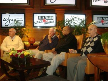 Billy Packer, left, is joined by Bobby Knight, George Raveling and Jerry Tarkanian at the Wynn for filming of Packer’s March Madness sports show Billy Packer’s Survive and Advance in March 2009.
