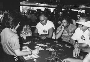  1986: Curtis, second from right, plays against Celine Dion's husband/manager, Rene Angelil, second from left.