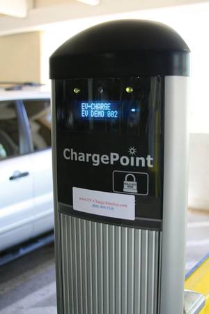 An electric-car charging station at Rampart Casino.