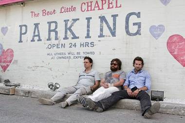 Ed Helms, Zach Galifianakis and Bradley Cooper in The Hangover.