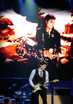 John Mayer performs at Michael Jackson's public memorial service at Staples Center on July 7, 2009, in Los Angeles.