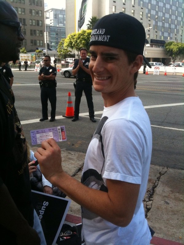 Las Vegas-based DJ Zach Moss with his ticket to Michael Jackson's memorial service at the Staples Center in LA on July 7, 2009.