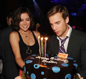 Dustin Milligan celebrates his 24th birthday with girlfriend and <em>90210</em> costar Jessica Stroup at Prive.