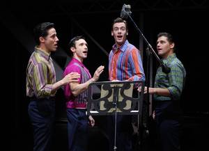 Jeff Leibow, Rick Faugno, Erich Bergen and Deven May in <em>Jersey Boys</em> at the Palazzo.