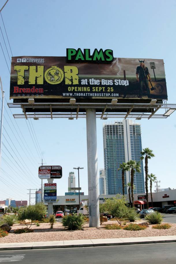 Thor on the billboard promotes Thor at the Bus Stop