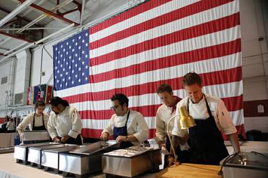 Top Chef contestants prepare a meal for the troops at Nellis Air Force Base on a recent episode.