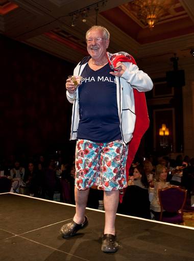 The Alpha Male: Mayor Oscar Goodman shows off a pair of Vilebrequin swim trunks, hoodie and towel.