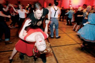 How low can you go? Sarah Kobus and Rob Nixon of Nashiville dance during Viva Las Vegas Rockabilly Weekend at The Orleans Hotel Friday, April 2, 2010.