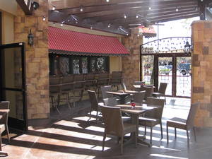 Ferraro's patio features a fire pit and bocce ball court.