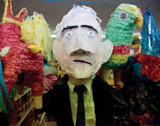 Equating celebrity with celebration, Favela, who incorporates his Latino heritage with his art, decided to portray Gibbons as a pinata. 