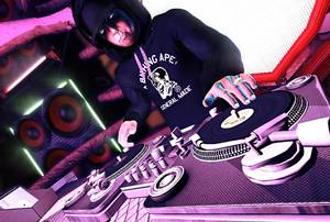 Shadow's character in the <em>DJ Hero</em>game, glowing eyes and all.