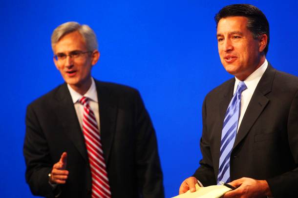 Nevada Governor candidates Rory Reid (left) and Brian Sandoval debate during their last and final debate at the PBS building in Las Vegas Thursday, October 7, 2010.