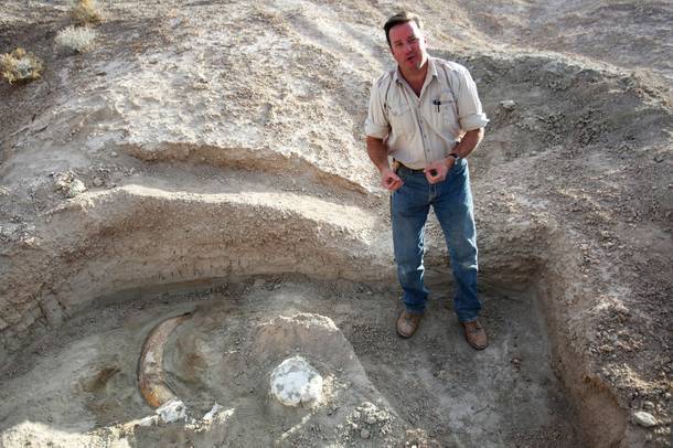 Paleontologist Eric Scott, with Tule Springs fossils.