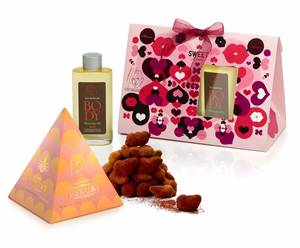 Max Brenner's massage oil and truffle gift set. 