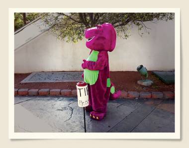 Who wants a photo with Barney?