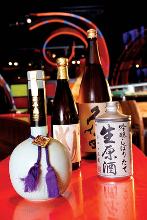 SushiSamba's sake list is 128 bottles strong and growing. This light blue bottle of Sempuku (Thousands of Fortune) is the most expensive at $2,885.