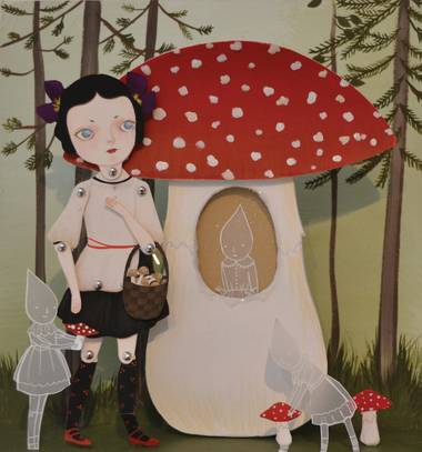 Amy Earles’ ‘Mushroom Hunter’ is part of Trifecta Gallery’s ‘minUMENTAL: freshMEAT’ show.
