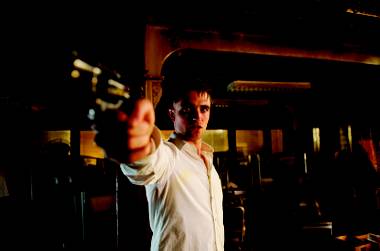 Robert Pattinson gets in touch with his inner Dirty Harry in a scene from Cosmopolis.
