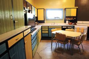The kitchen space of one of the mid-mod homes seen during the tour.
