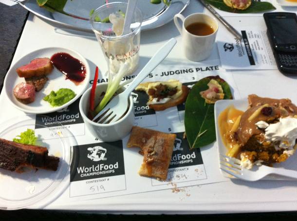 Here's what my judging space looked like after tasting six different dishes.