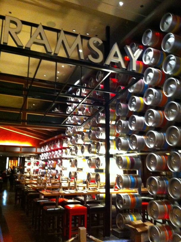 The welcoming wall of kegs proves Gordon Ramsay Pub & Grill is just about ready to open.