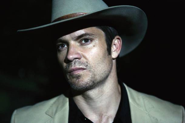 FX's Justified is smart, funny, and stars Timothy Olyphant. Hat trick.