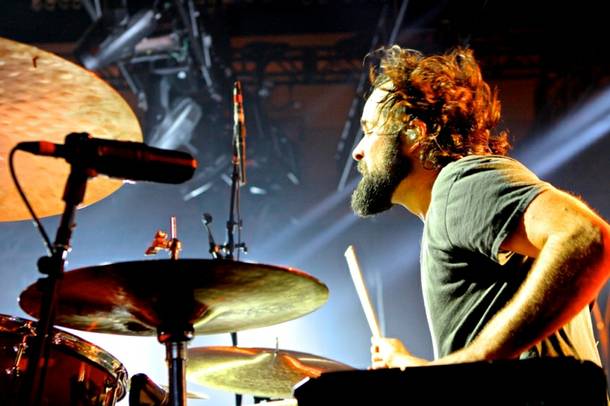 Killers drummer Ronnie Vanucci Jr. drives the band's beats on December 28, 2012 at the Chelsea at the Cosmopolitan. 