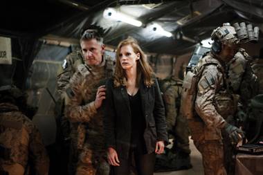 On the trail Maya (Chastain) gets military aid in her search for bin Laden.