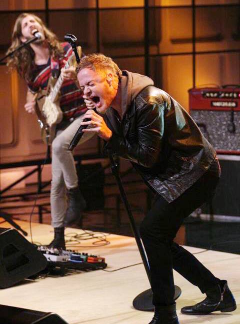 Imagine Dragons singer Dan Reynolds—husband to Niko Vega's Aja Volkman—performs on The Tonight Show with Jay Leno.