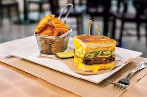 The fatty melt: a double decker burger and grilled cheese sandwich hybrid at Citizens Kitchen &amp; Bar.