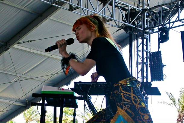 No band necessary: Grimes built excitement on top of her beats from the Gobi Tent.