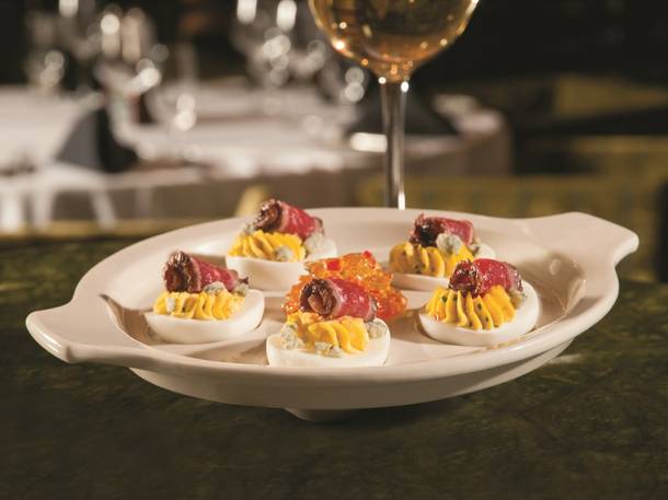 The deviled eggs at MRKT are topped with beef just for fun.