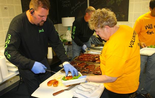 Representatives from the Kansas City Barbeque Society prepare samples during the judges certification class at the World Food Championships in Downtown Las Vegas, November 7.