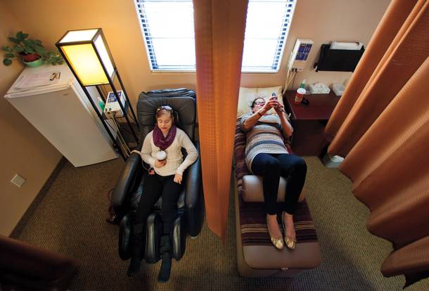Like mother like daughter: Jenny’s confidant and caretaker, her mom Karen, joins her for a session at the chiropractor.