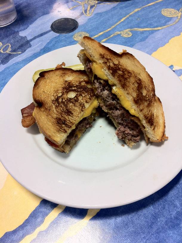 The Manhattan Burger, on grilled sourdough, is a serious lunch. 