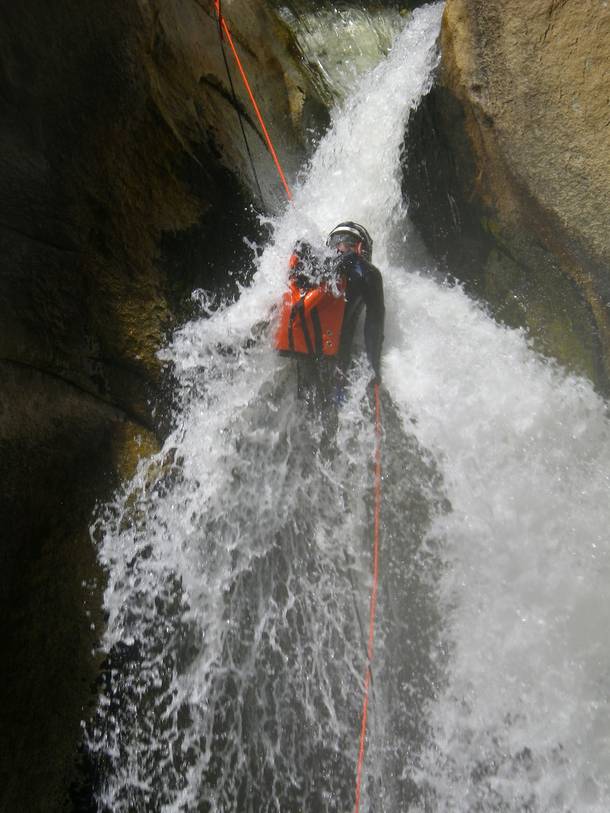 A spectacular wet canyon in California, Seven Teacups tests Mike Harcarik. 