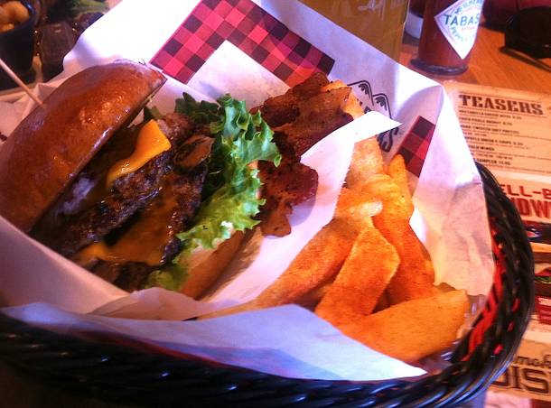 The smokehouse burger at Twin Peaks.