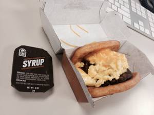 Taco Bell's waffle taco in real life. Be careful, it's squeaky.