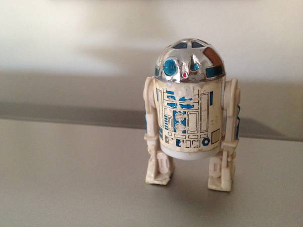 This R2-D2 toy is from way back, a present to Glen Toussaint on his 6th birthday, after the first Star Wars film blew the world's mind.