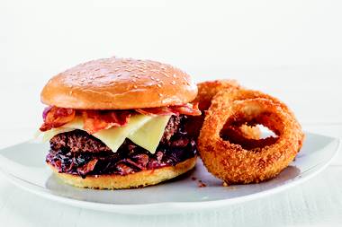 Need a new burger? Try the one with spicy New Mexican red chile pork, Jack cheese and Fritos.