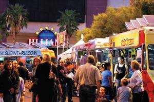 Patrons line up at food trucks at the October 2011 installment of Vegas StrEATs in Downtown Las Vegas.