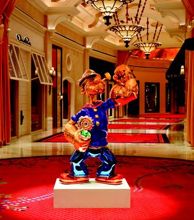 The Jeff Koons sculpture, bought by Steve Wynn at a Sotheby’s auction for $28.2 million in May, is 6-foot-5 inches, 2,000 pounds of mirror-polished stainless steel.
